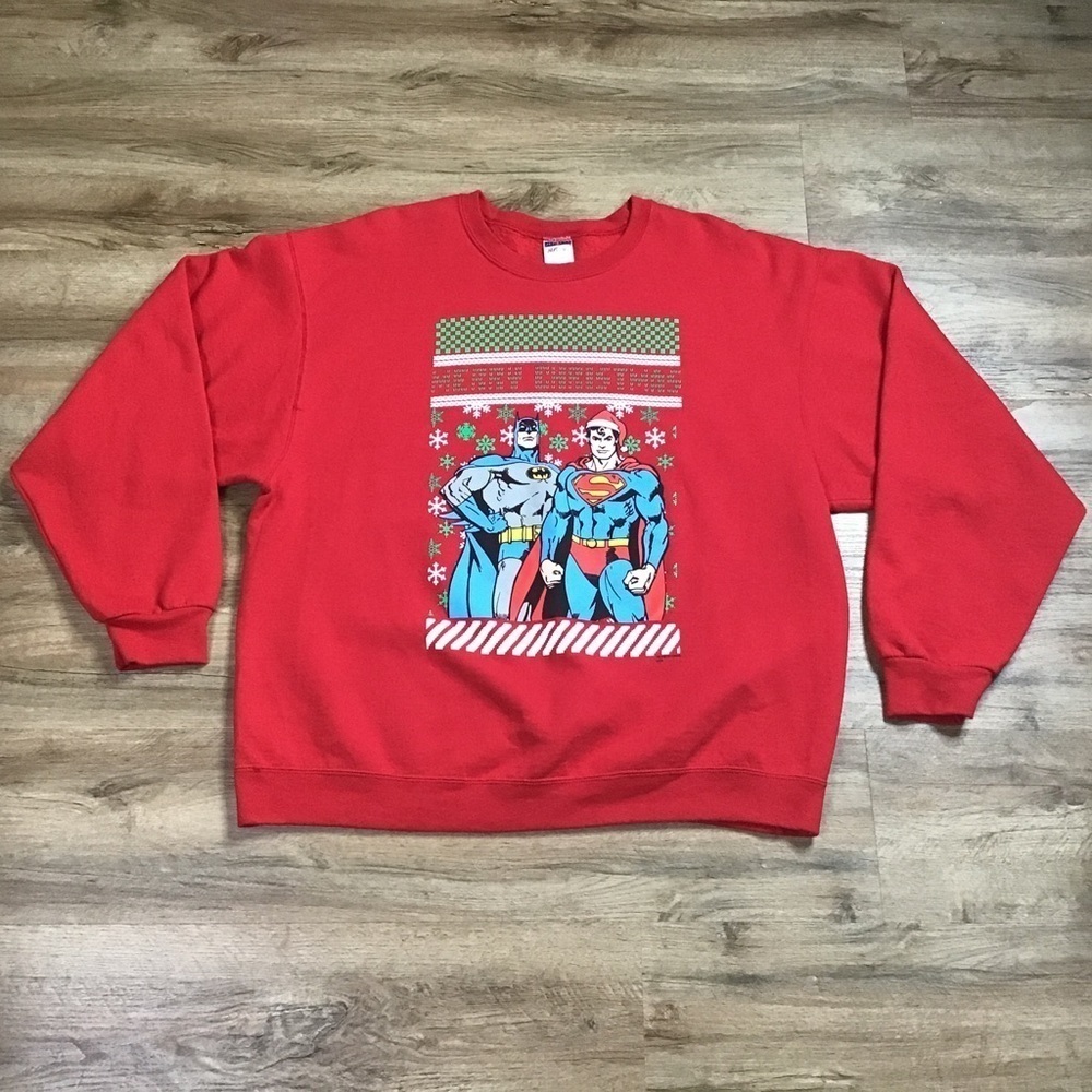 BATMAN & Robin XL Ugly Sweater Merry Christmas Sweatshirt Santa Holiday Red